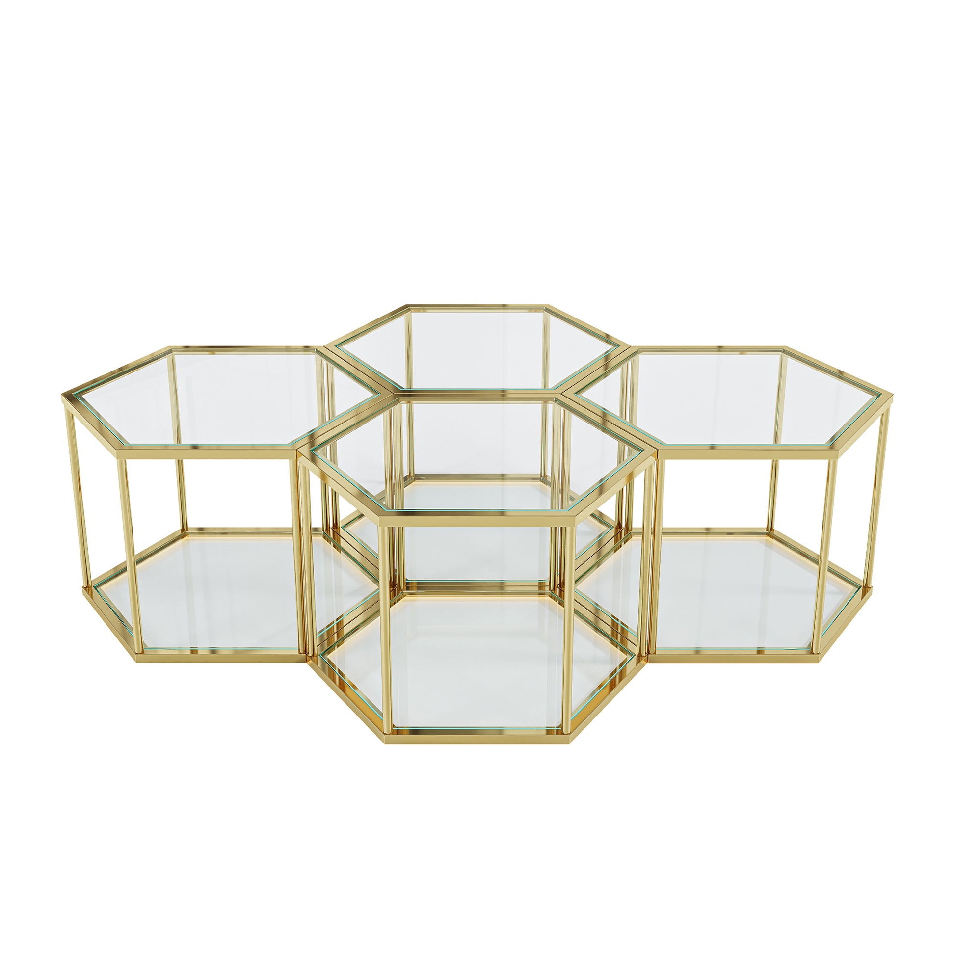 Modern Coffee Table With Double Layer Tempered Glass And Polygonal Design