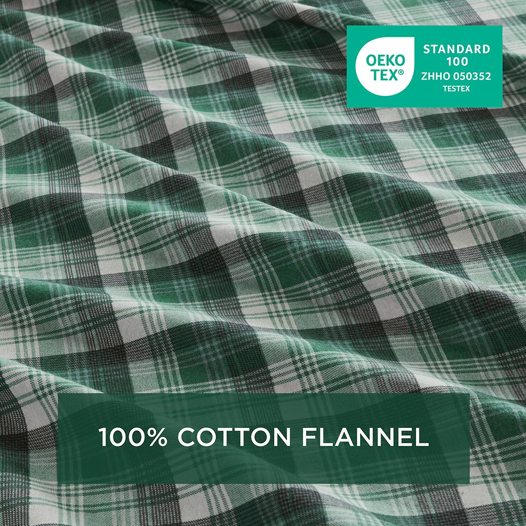 Flannel - Queen Sheet Set - Green Plaid