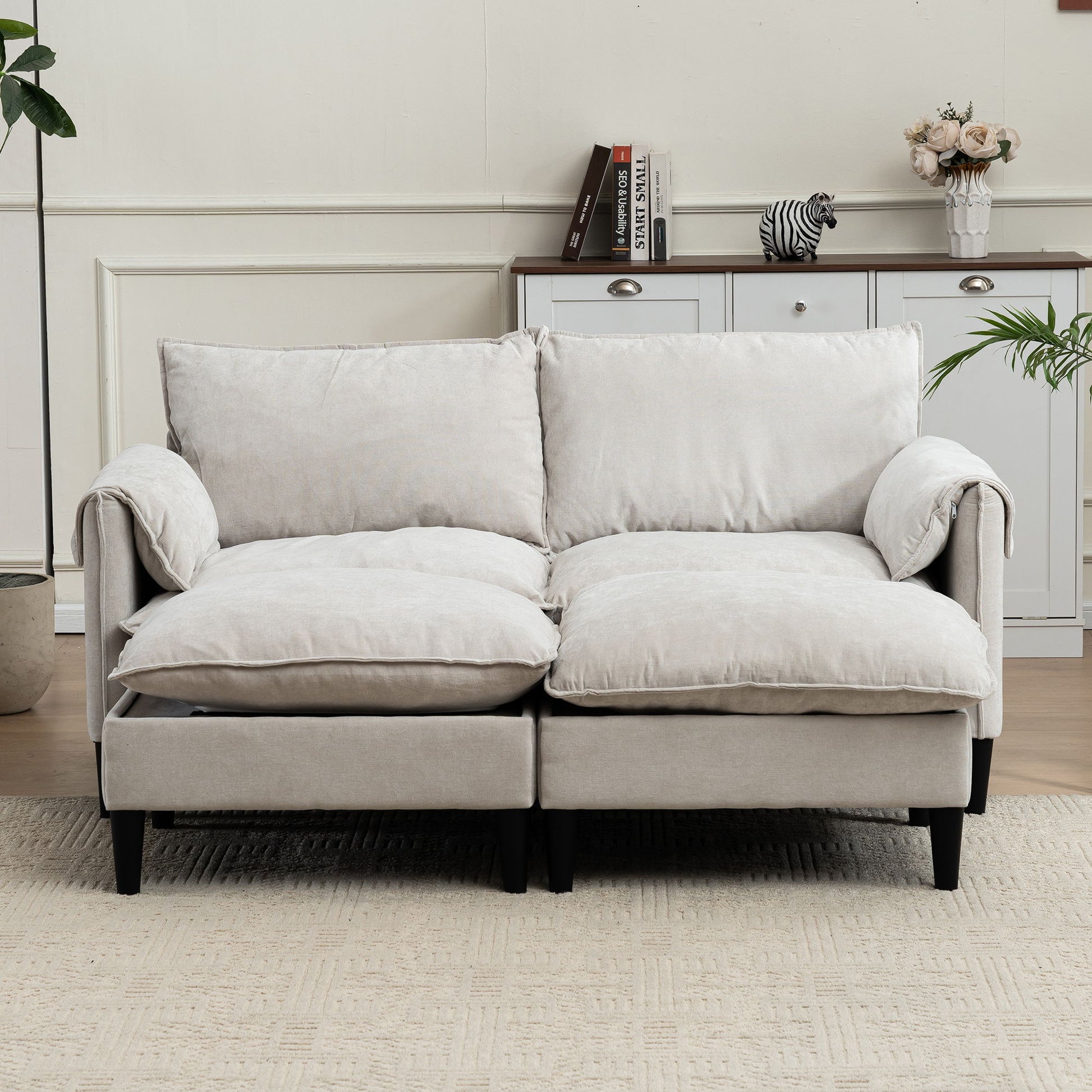 Convertible Combination Sofa With Footstools With Storage