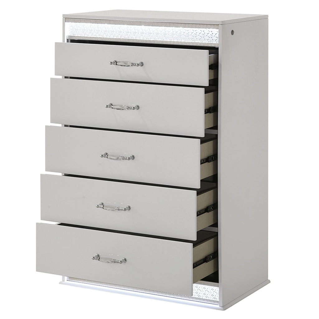 Glam - 5 Drawer Chest With LED Lighting - White