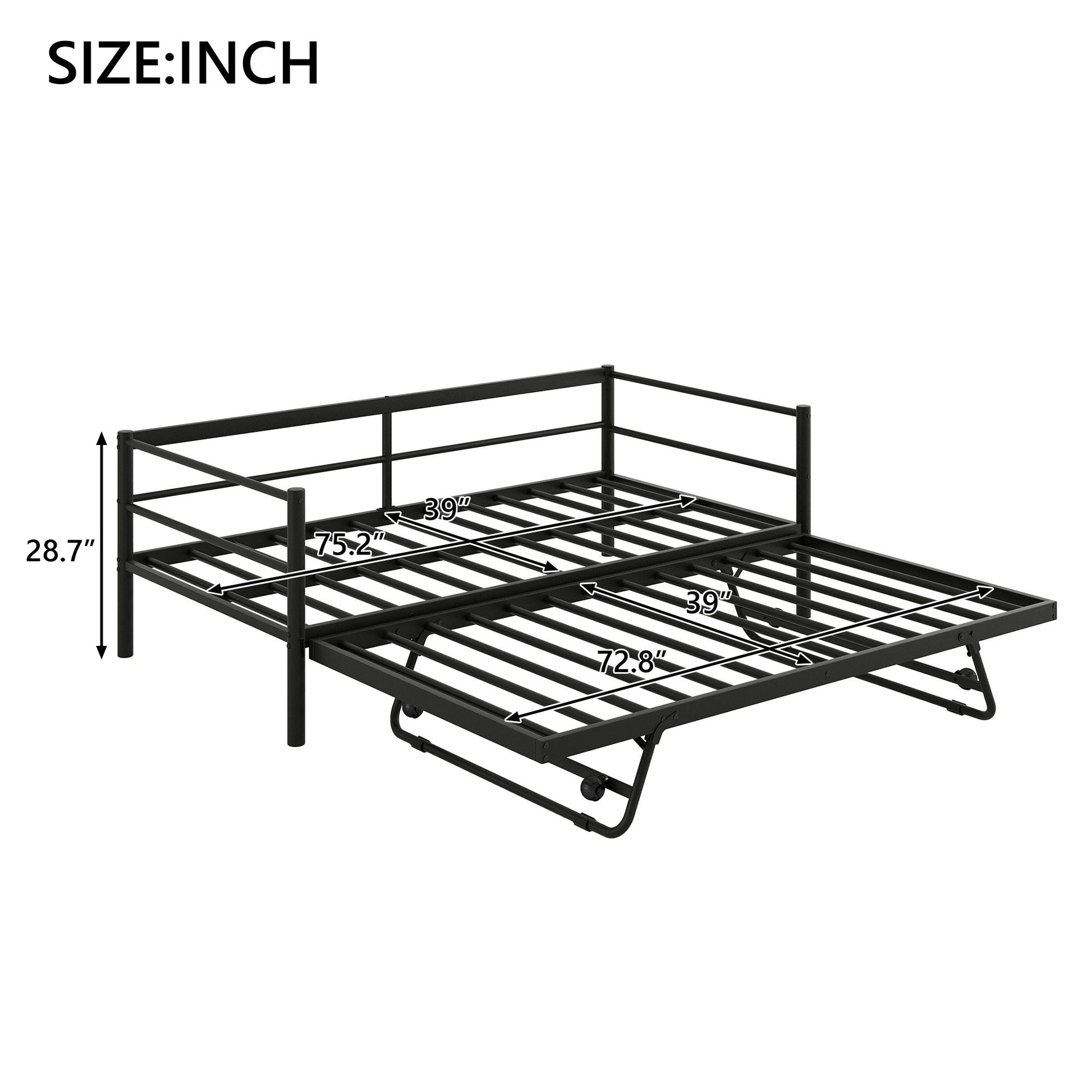 Industrial Metal Daybed With Adjustable Pop Up Trundle And LED Strip