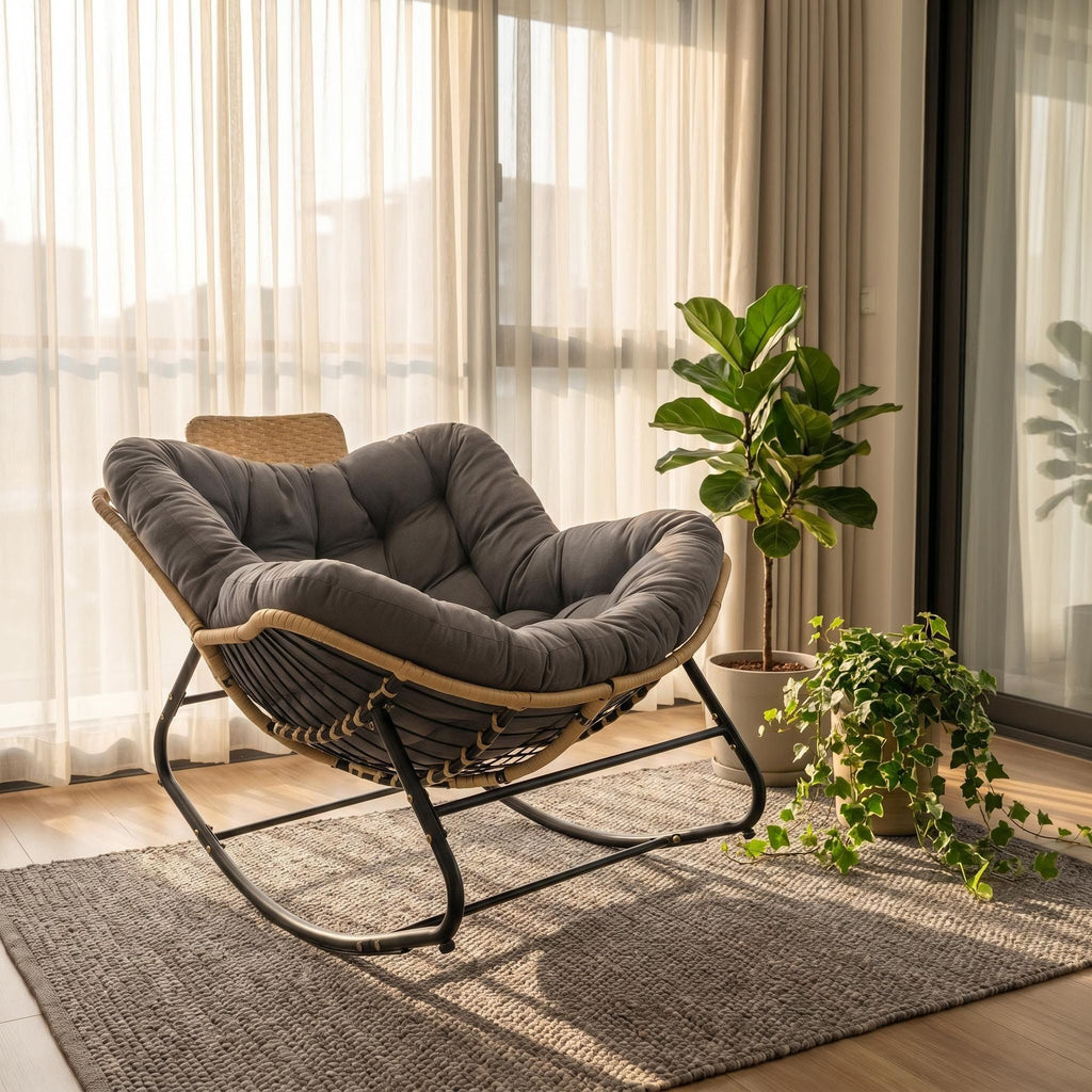 Oversized Papasan Rocking Chair Outdoor With Thick Cushion