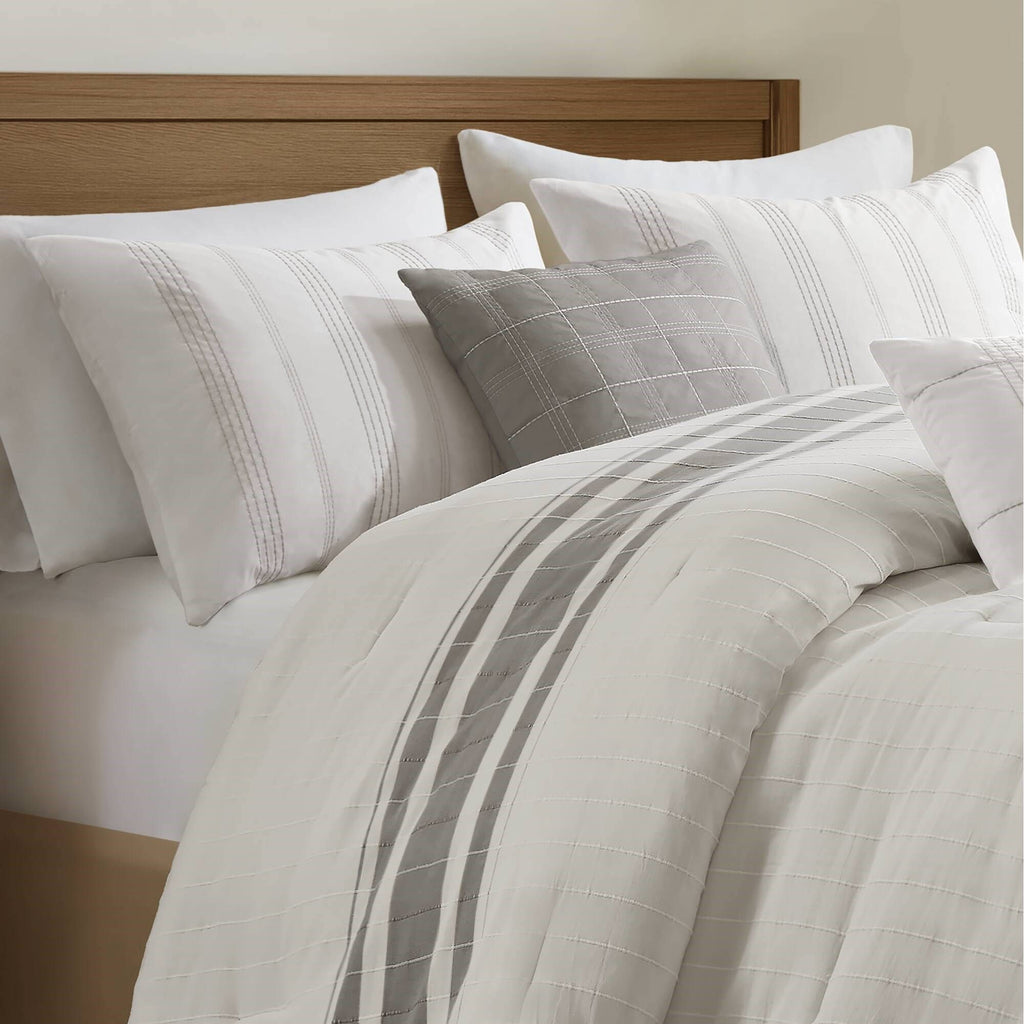 Morgan - California King 6 Piece Oversized Comforter Set - White / Gray