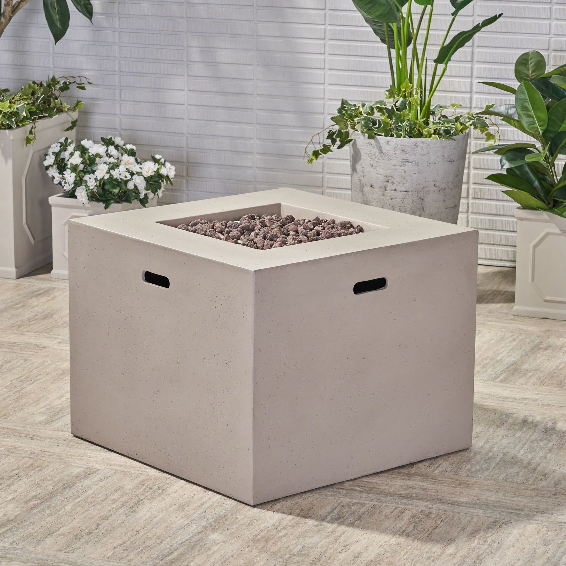 Outdoor Patio Square Gas Burning Concrete Fire Pit 40,000 Btu