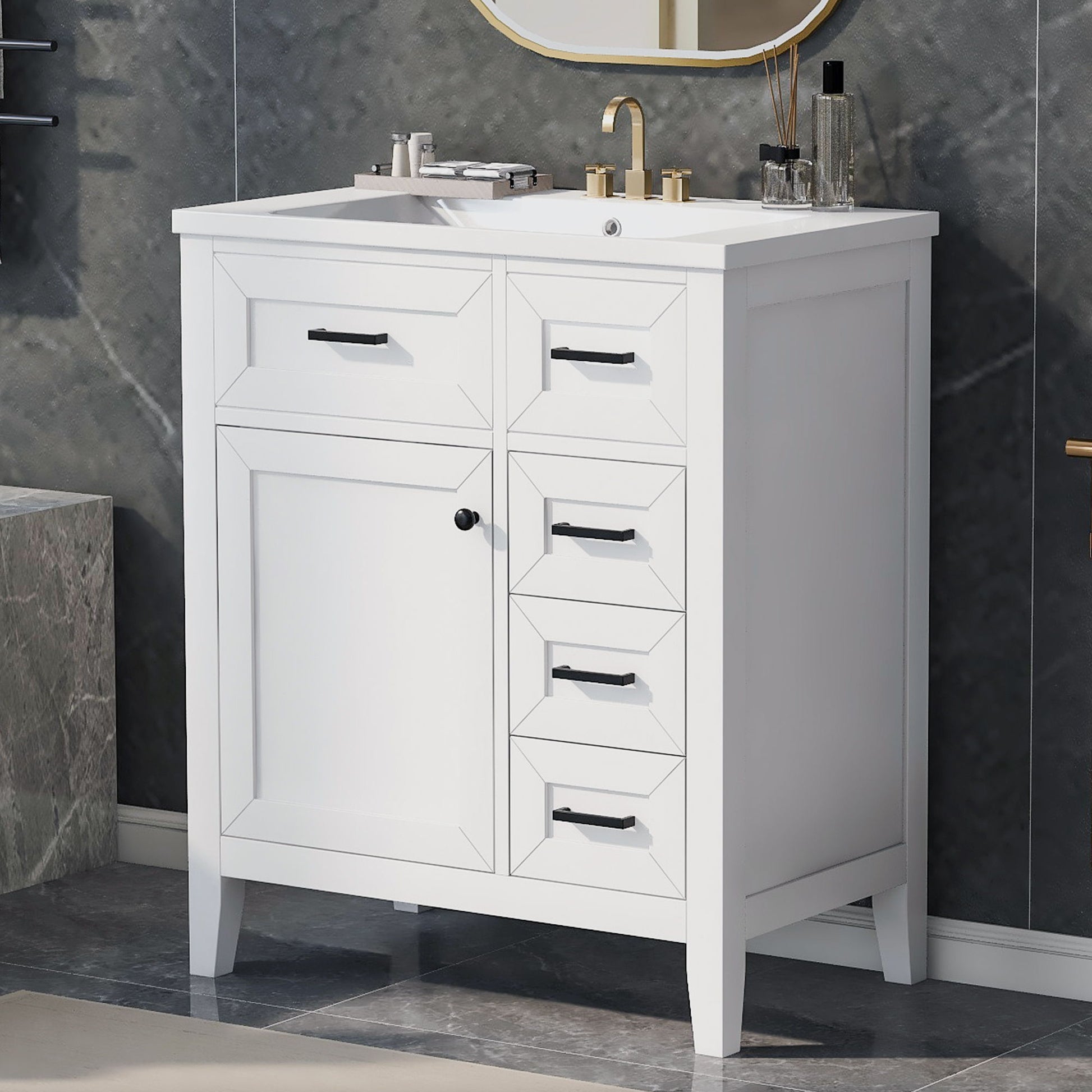 Modern Bathroom Vanity With Sink Combo, 3 Drawers, Undermount Drop-In Sink