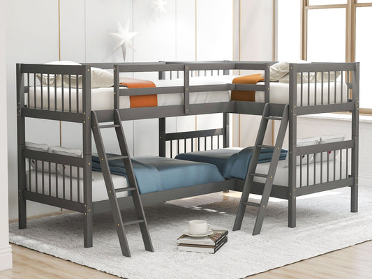 Gewnee - Twin Kids L-Shaped Bunk Bed With Ladder - Gray