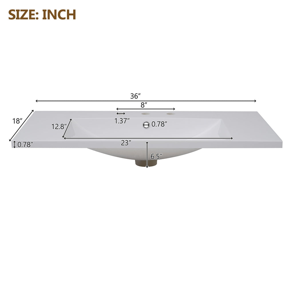 Bathroom Sink, Drop-In Vessel With 3 Holes 8'' Centerset For Small Spaces - White