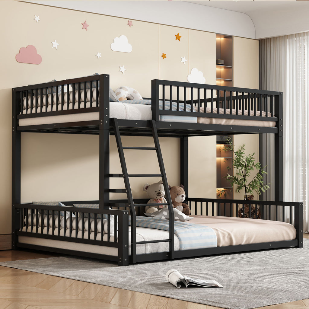 Bunk Bed Frame With Ladder And Safety Guardrails