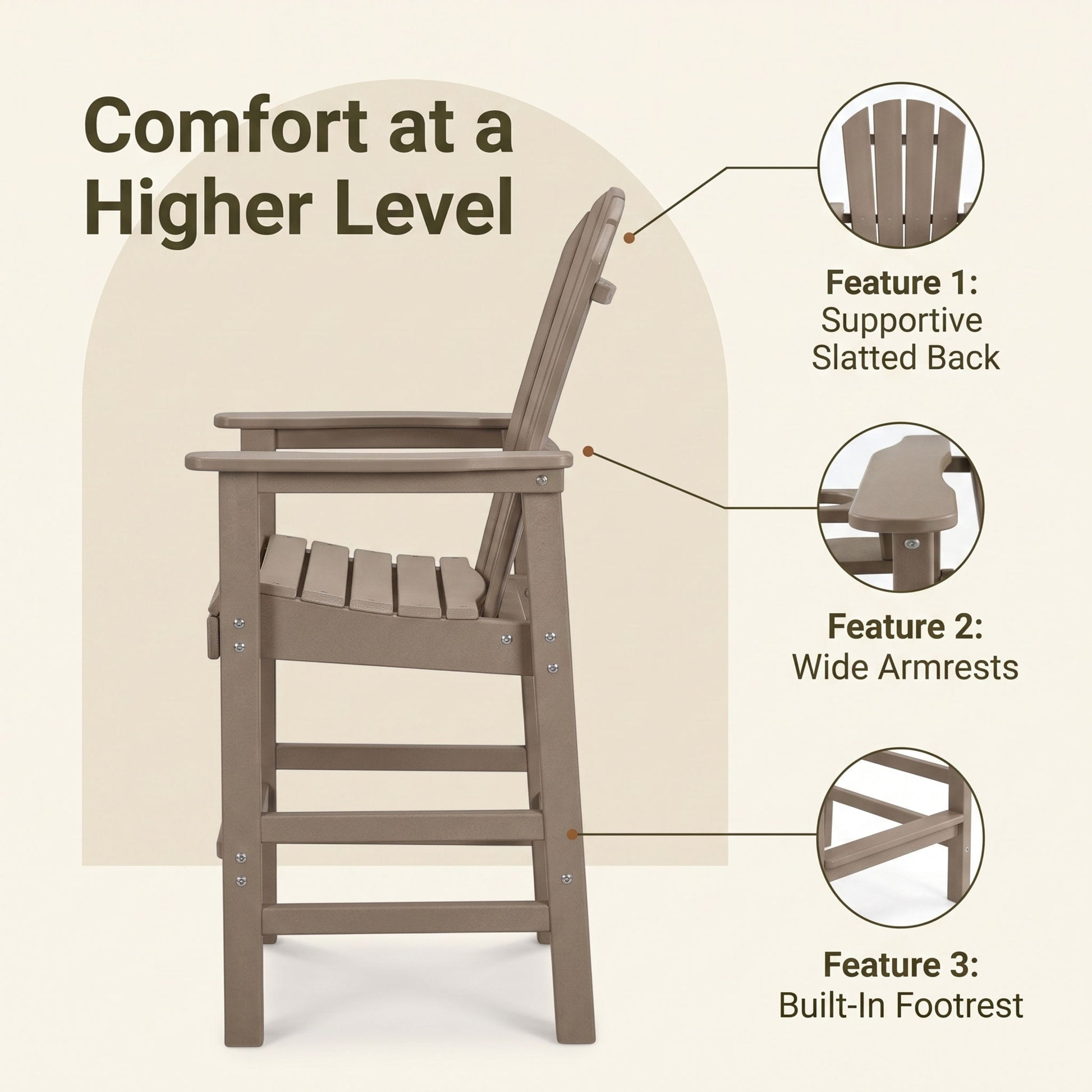 Bar Height Adirondack Chair With Cup Holder And Armrests