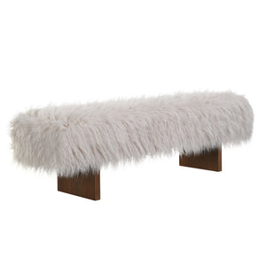 Long Haired Faux Wool Bench - Brown / Beige
