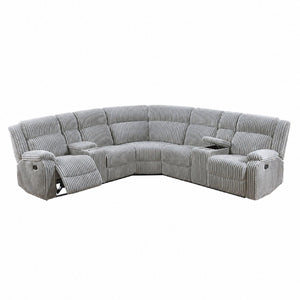 Sectional Sofa Set With Console Cup Holders, 3 Piece Reclining Living Room Couch - Gray Ash