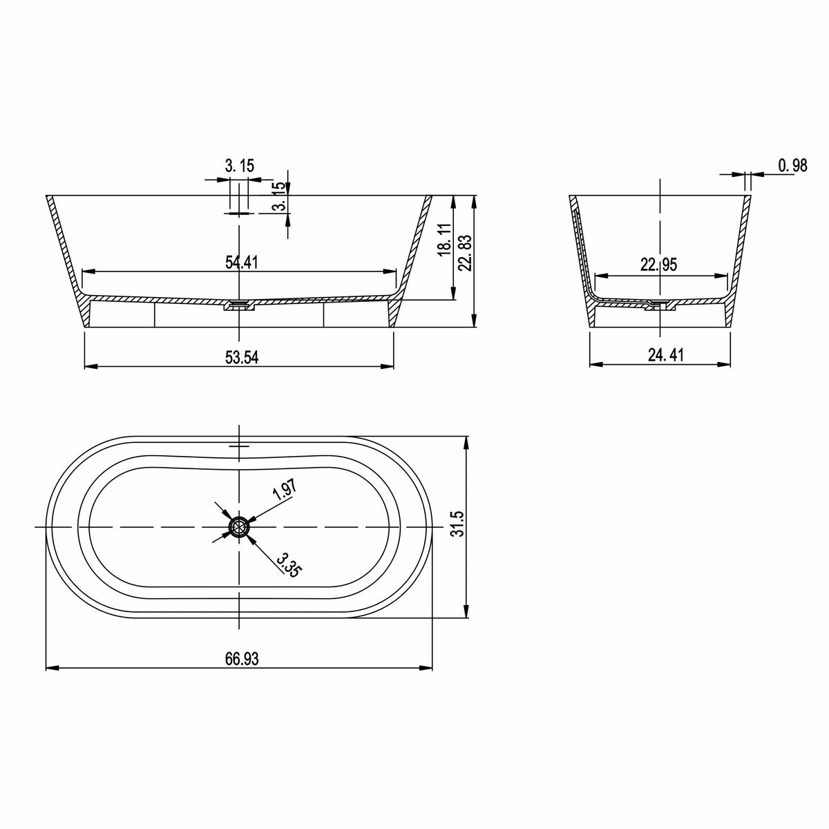 Solid Surface Freestanding Soaking Bathtub & Ergonomic Design
