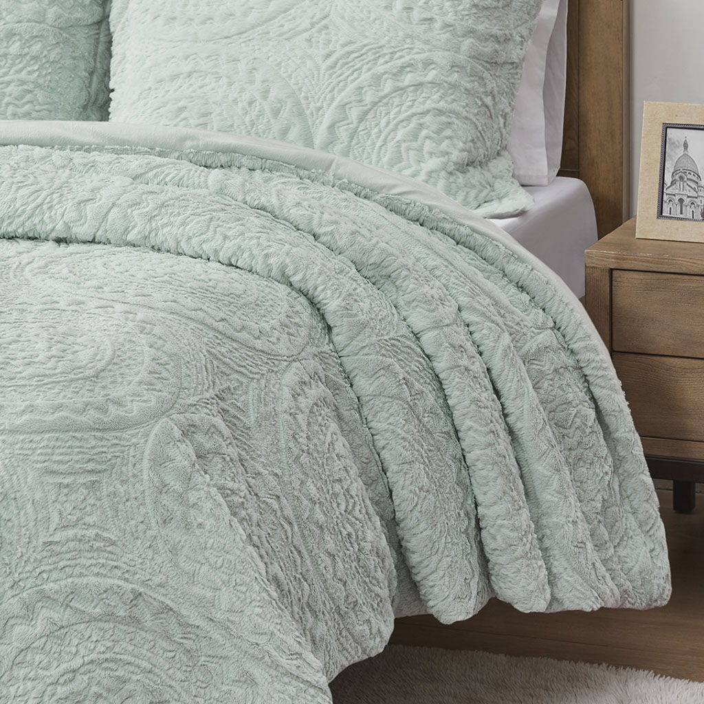 Arya - King Embroidered Medallion Ultra Comforter Mini Set - Aqua