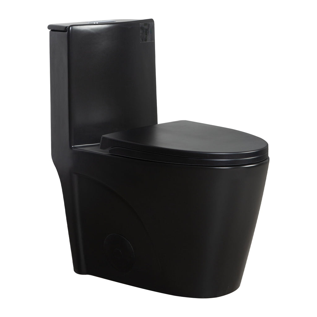 1.1 / 1.60 Gpf Dual Flush 1 Piece Toilet, Water Saving Elongated Comfort Height Floor Mounted, Soft Close Seat, 1000 Gram Map Flushing Score Toilet - Matte Black