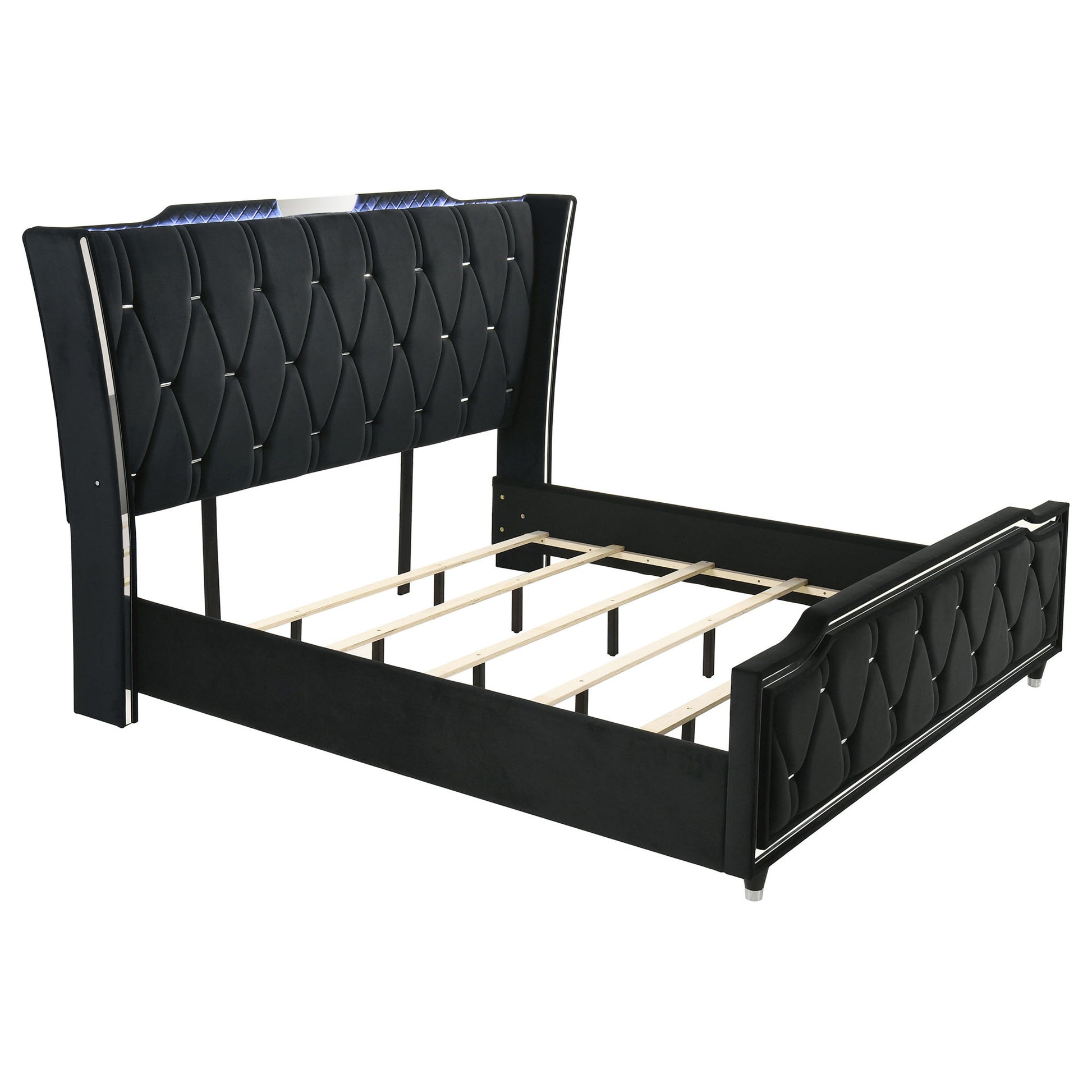 Mika - LED Upholstered Bed With Tufted Wingback Headboard And Ambient Lighting