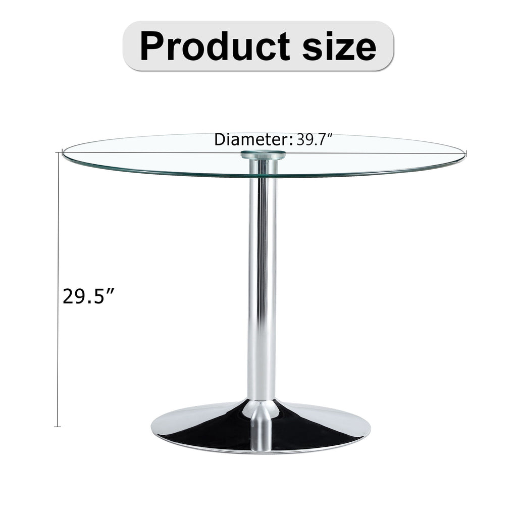 Modern Minimalist Circular Dining Table With Glass Top And Electroplated Metal Legs For Restaurants And Living Rooms - Silver / Transparent