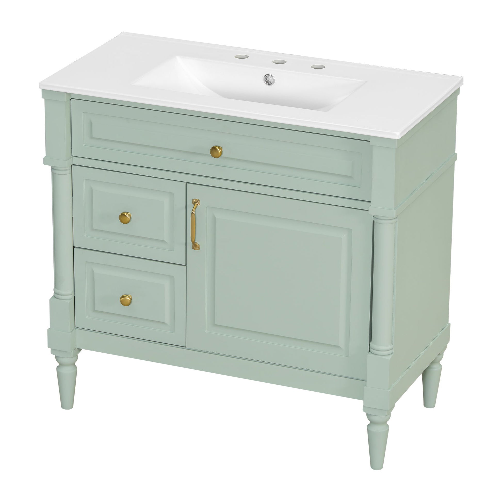 Freestanding Bathroom Vanity With Sink, Adjustable Shelf, Flip Drawer