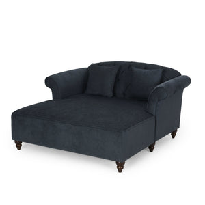 Upholstered Chaise Lounge With Scroll Arms, Turned Legs And 2 Pillows - Charcoal