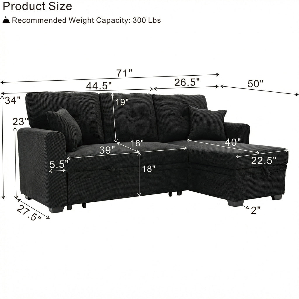 Sleeper Sectional With Pull Out Bed, Reversible Chaise