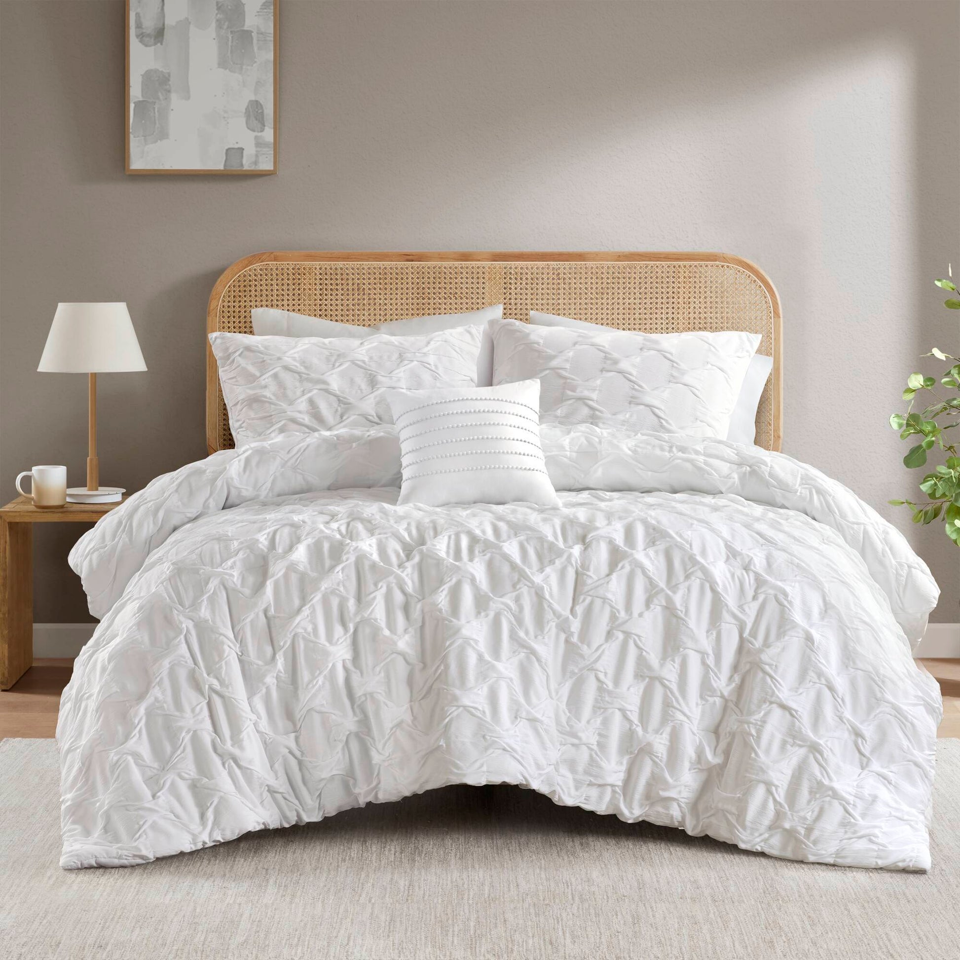 Bailey - Twin/Twin Long Diamond Pucker Comforter Set - White