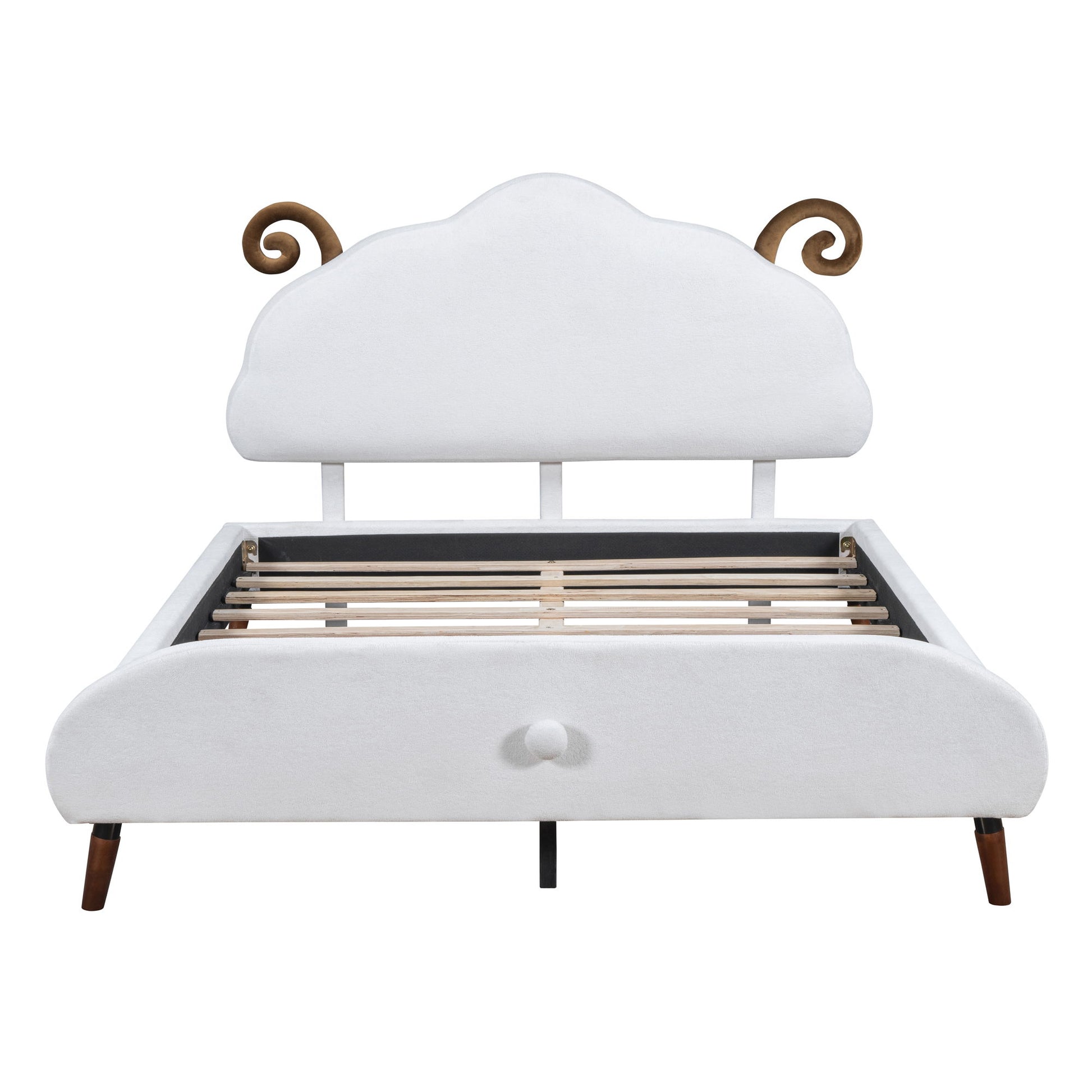 Upholstered Platform Bed With Sheep Shaped Headboard