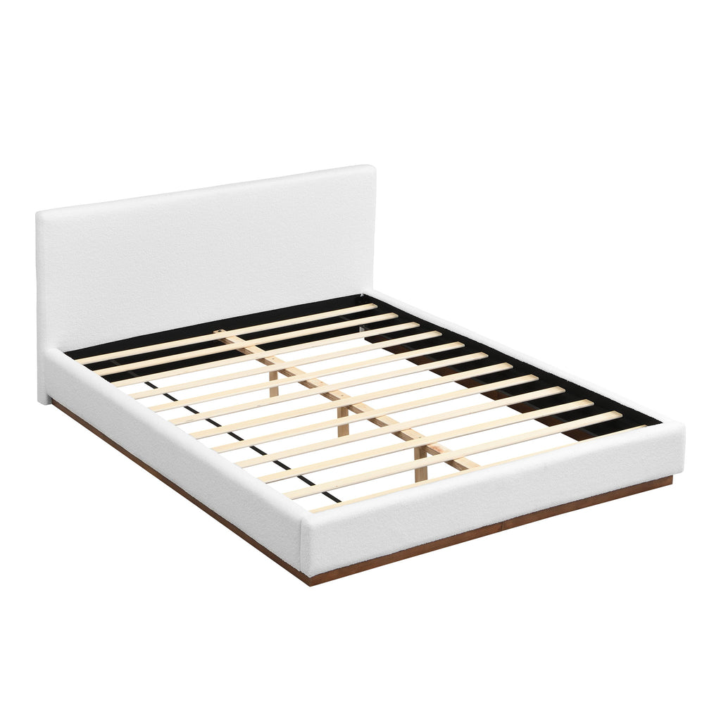 Queen Size Upholstered Bed With Solid Base Frame - White