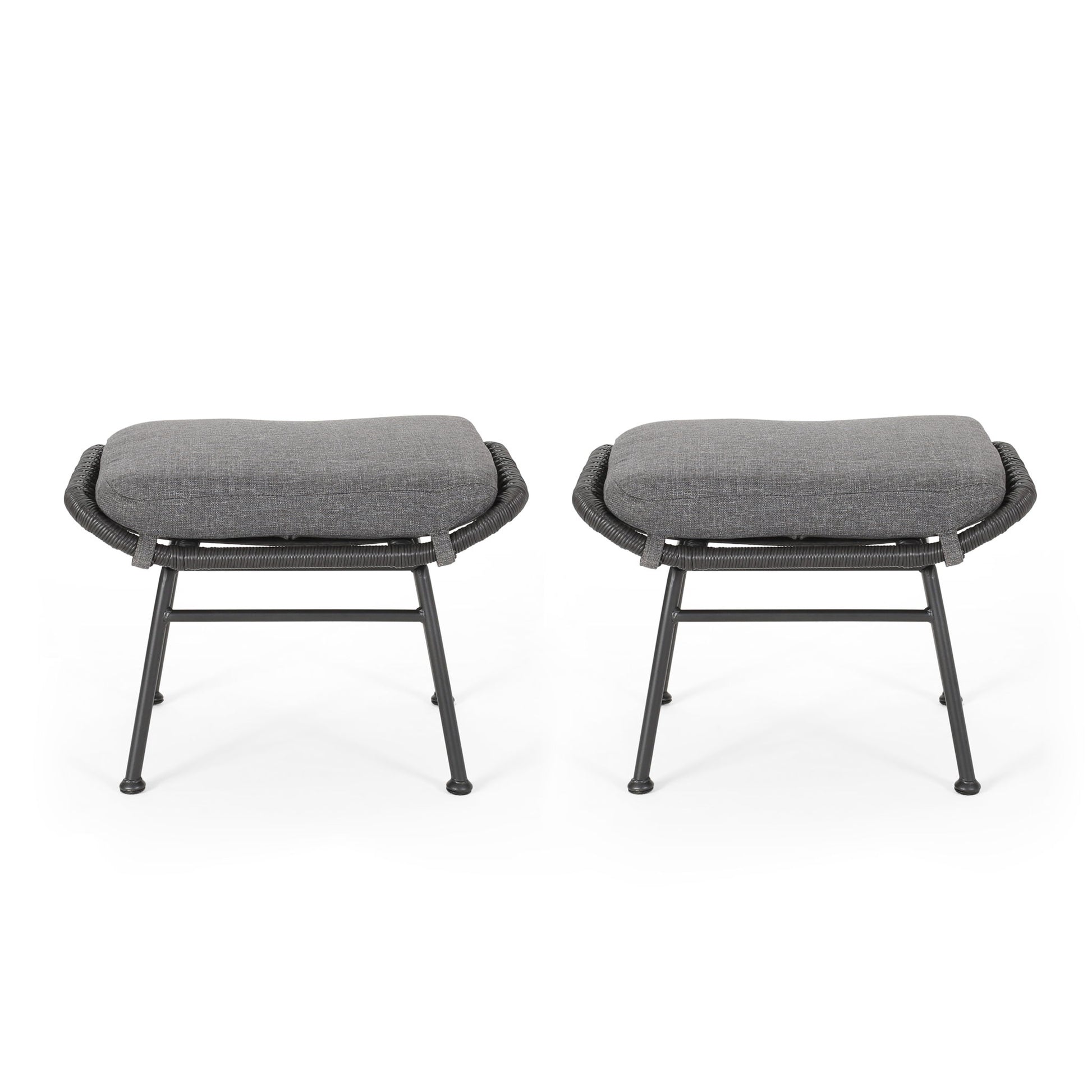Outdoor Modern Boho Wicker Ottoman With Cushions (Set of 2)