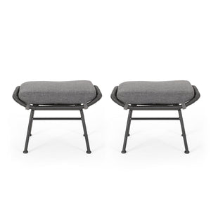 Outdoor Modern Boho Wicker Ottoman With Cushions (Set of 2)