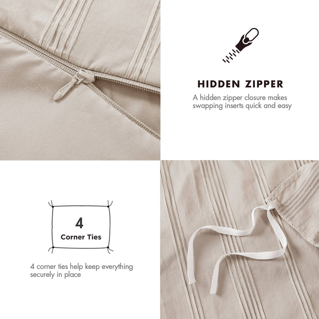 Logan - Twin/Twin Long Striped Duvet Set - Neutral