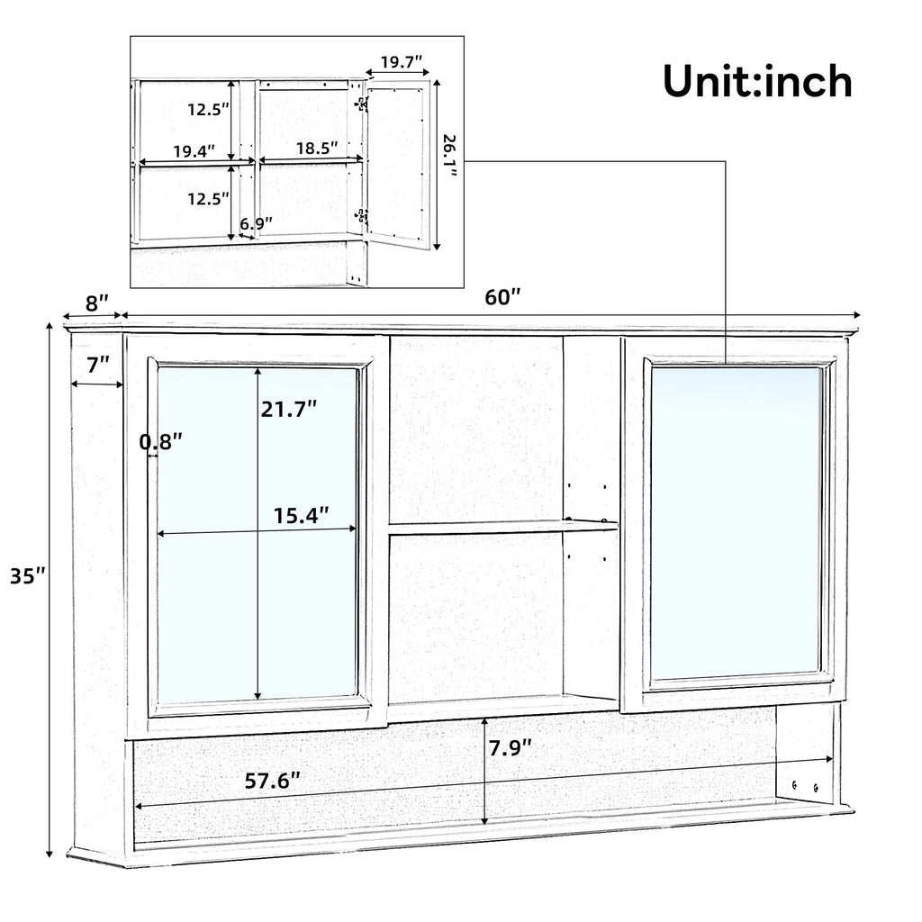 Double Sink Bathroom Vanity Set With Wall Mount Mirror Cabinet