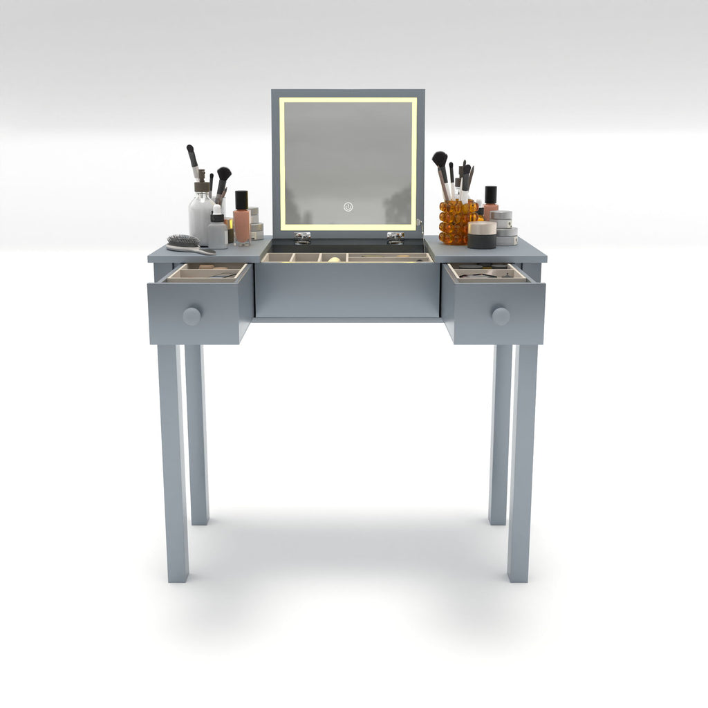 Vanity Table With LED Lights, Flip-Top Mirror And 2 Drawers, Jewelry Storage