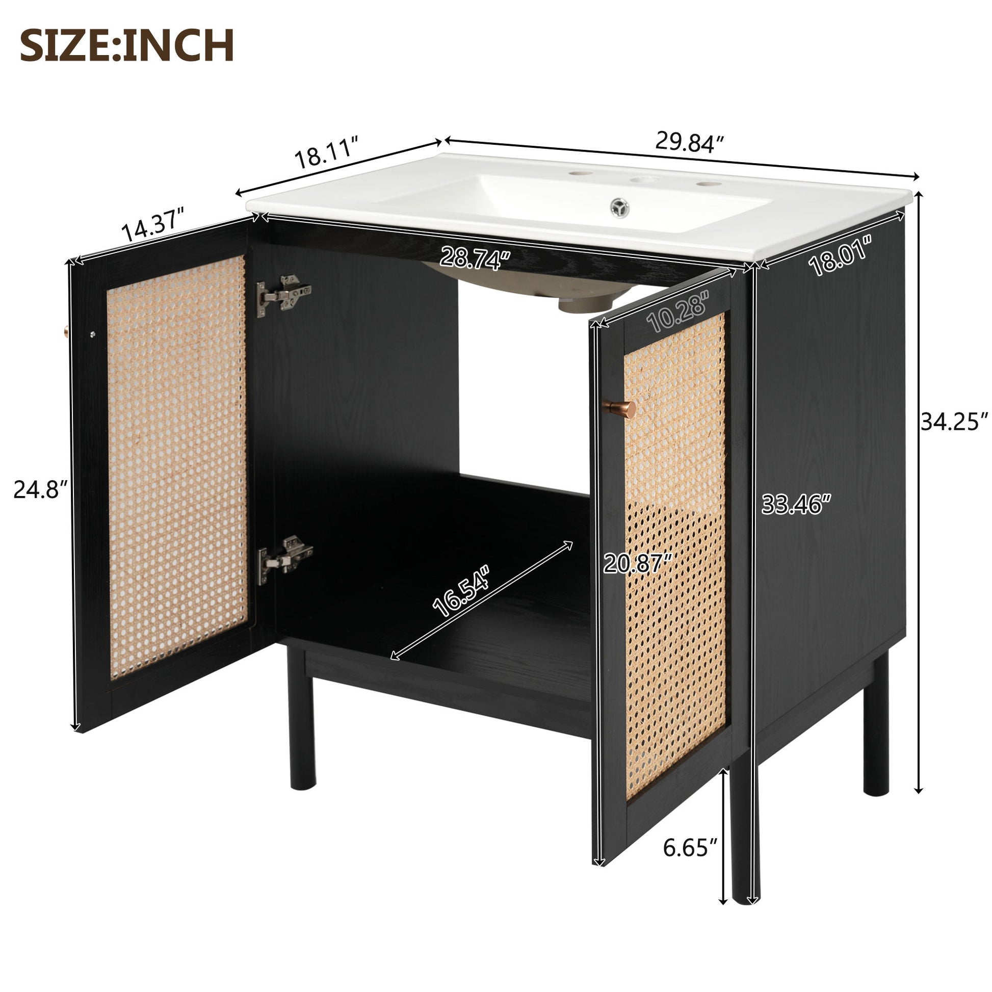 Bathroom Vanity With Soft Closing Mechanism - Black