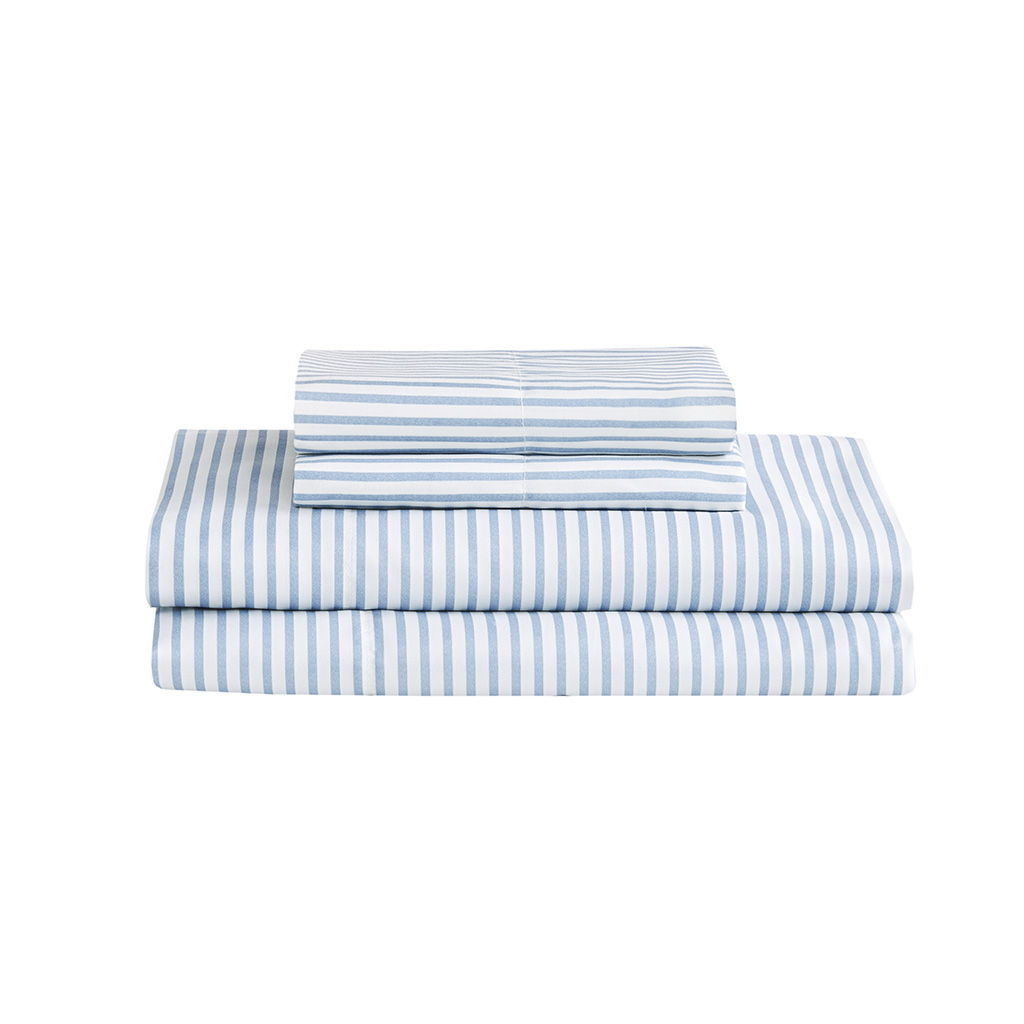 Jaxon - Stripe King Comforter Set With Bed Sheets - Blue / Gray