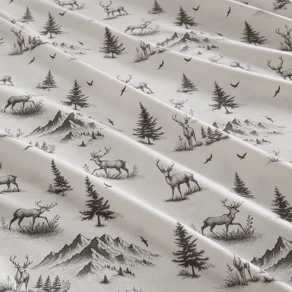 Flannel - 4 Piece Full Sheet Set - Gray Deer Toile