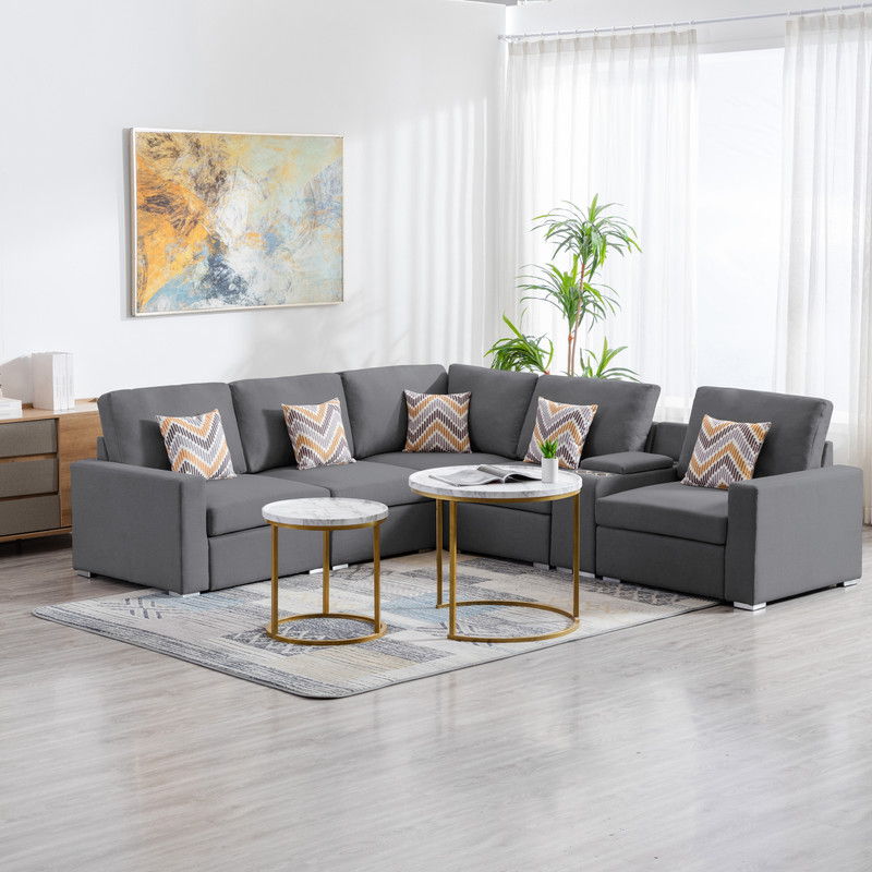 Nolan - Fabric 6 Piece Sectional Sofa With Pillows And Interchangeable Legs