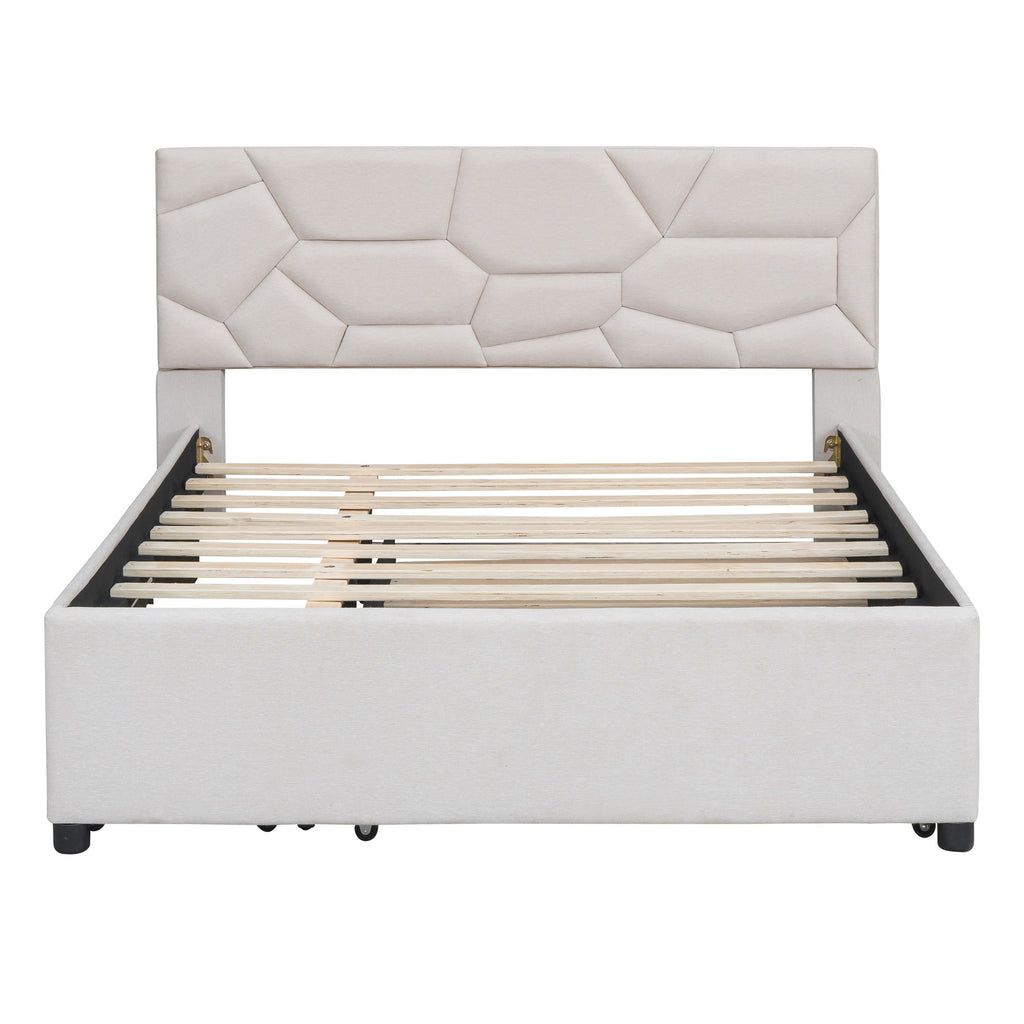 Upholstered Platform Bed With Brick Pattern Headboard And Twin Long Size Trundle
