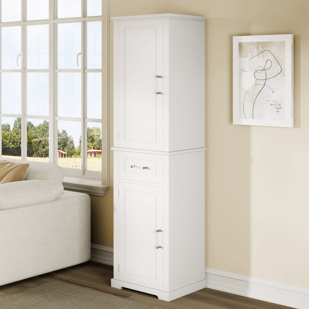 Tall Freestanding Bathroom Storage Cabinet With Adjustable Shelf, 2 Door Design
