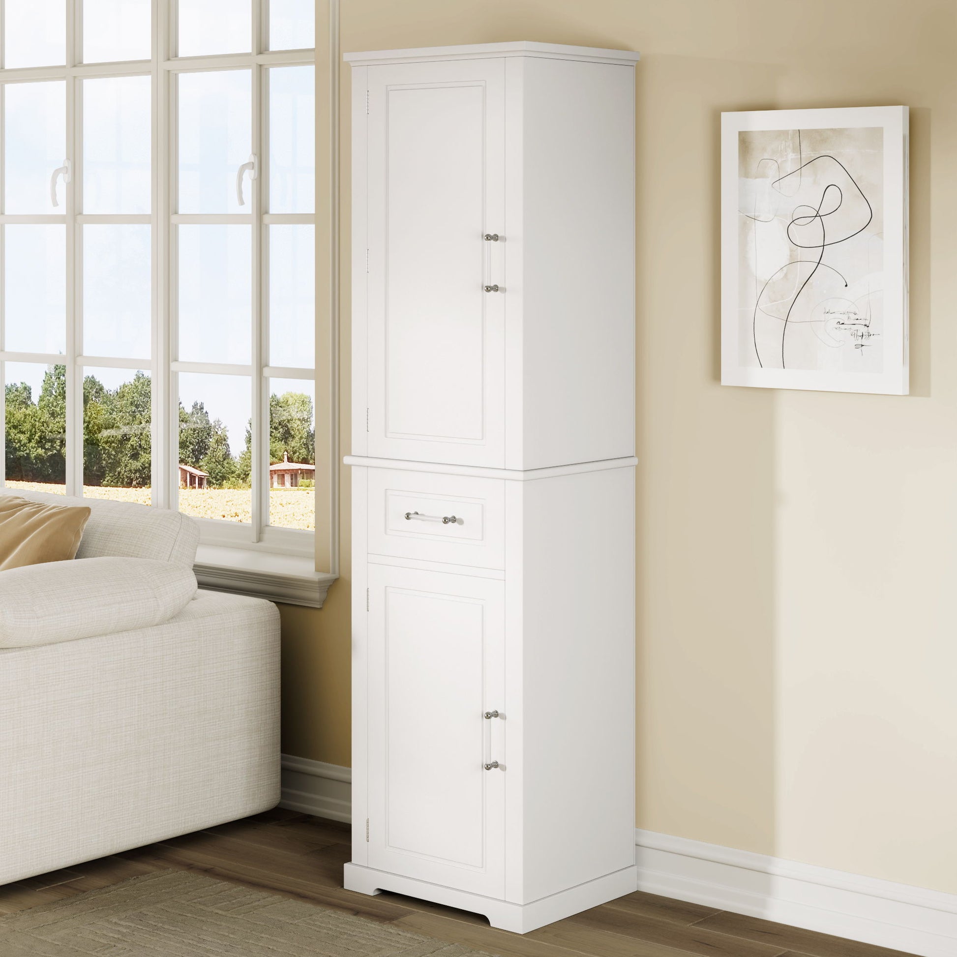 Tall Freestanding Bathroom Storage Cabinet With Adjustable Shelf, 2 Door Design