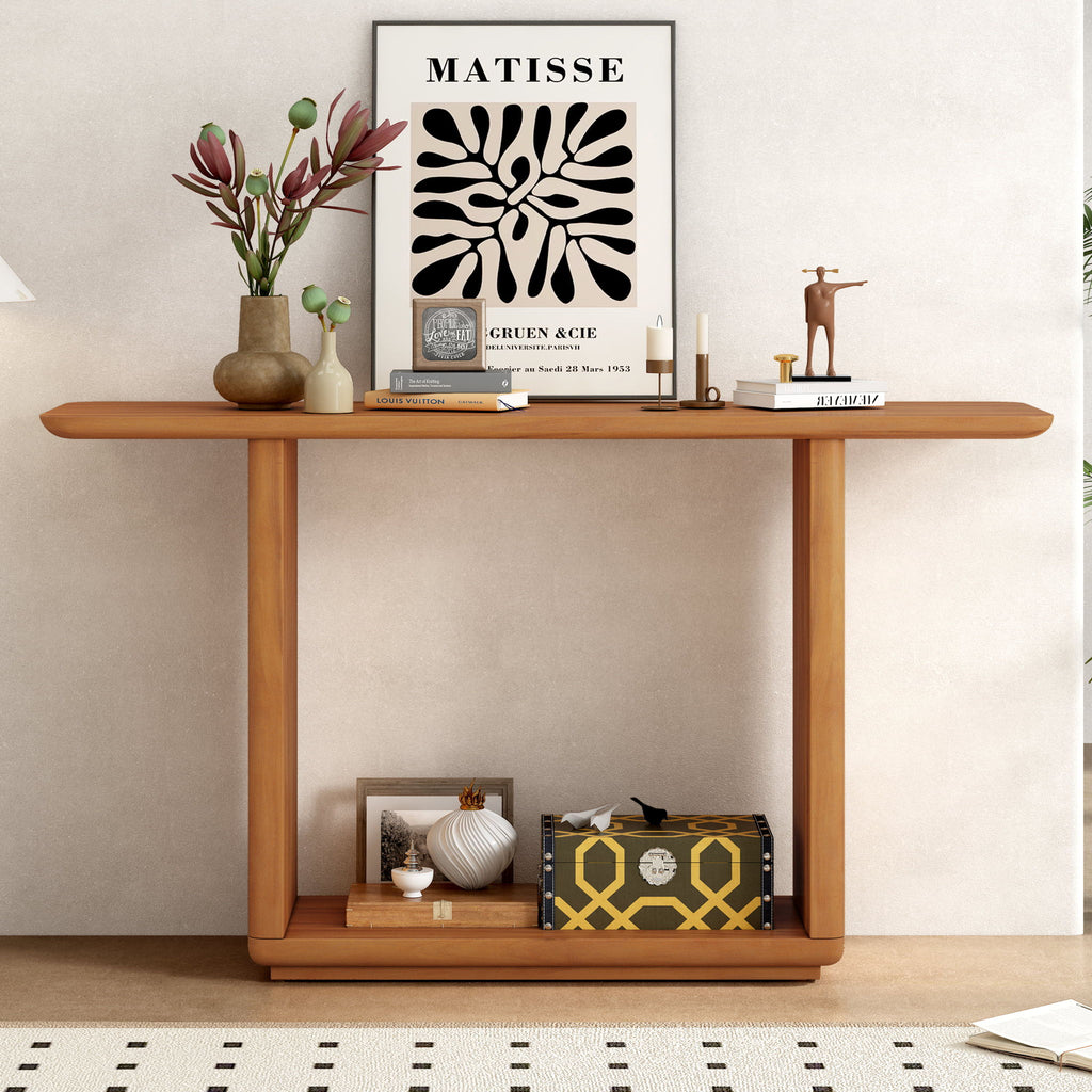 Console Table With Curved Corners And U Base Design - Natural Wood Veneer - Natural