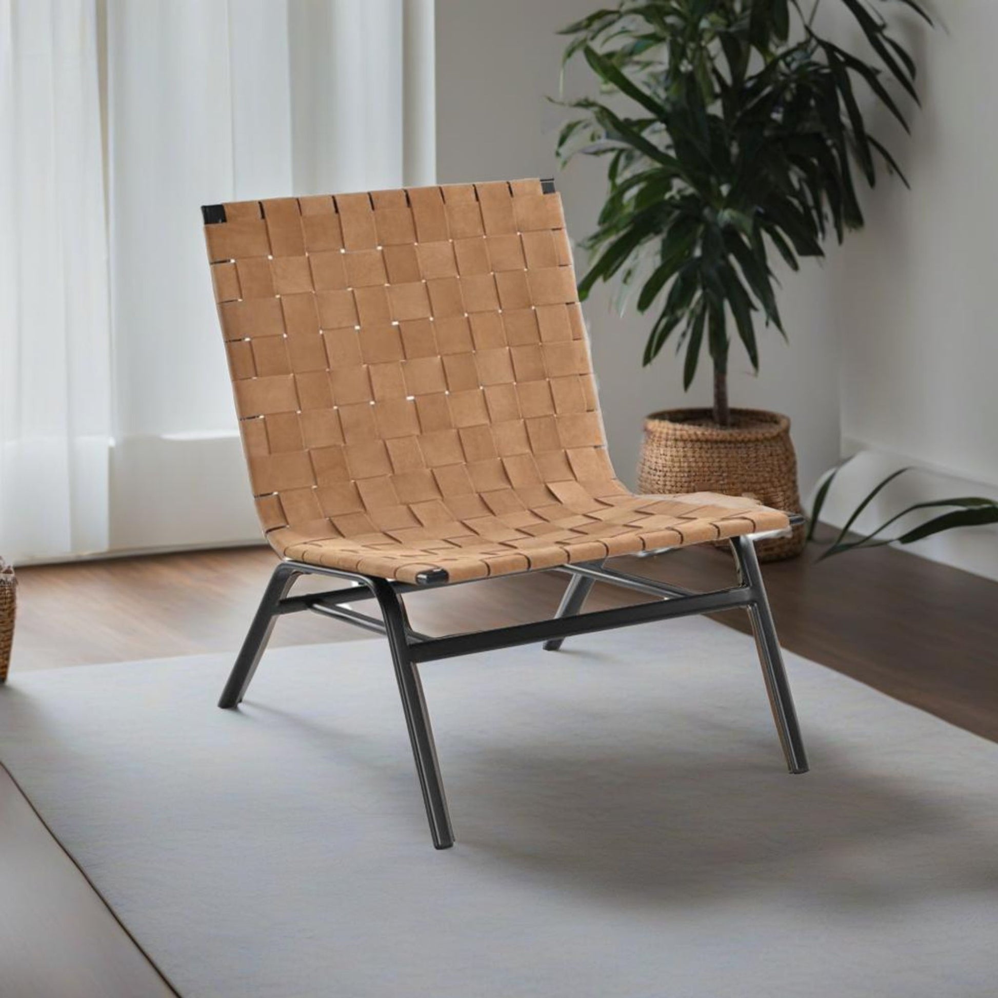 Camden - Woven Accent Chair With Basket Weave Design Metal Frame - Brown