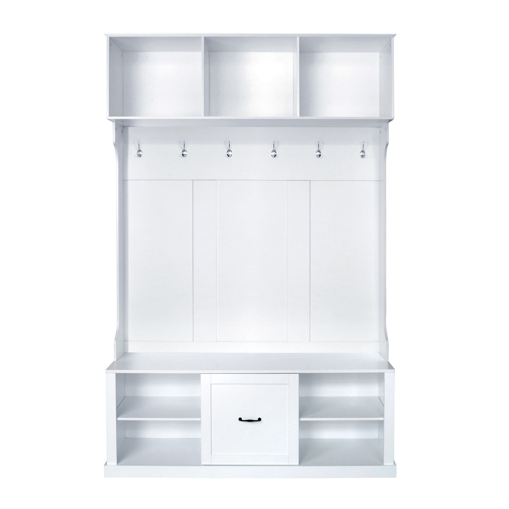 Hall Tree With 6 Hooks, Coat Hanger, Entryway Bench