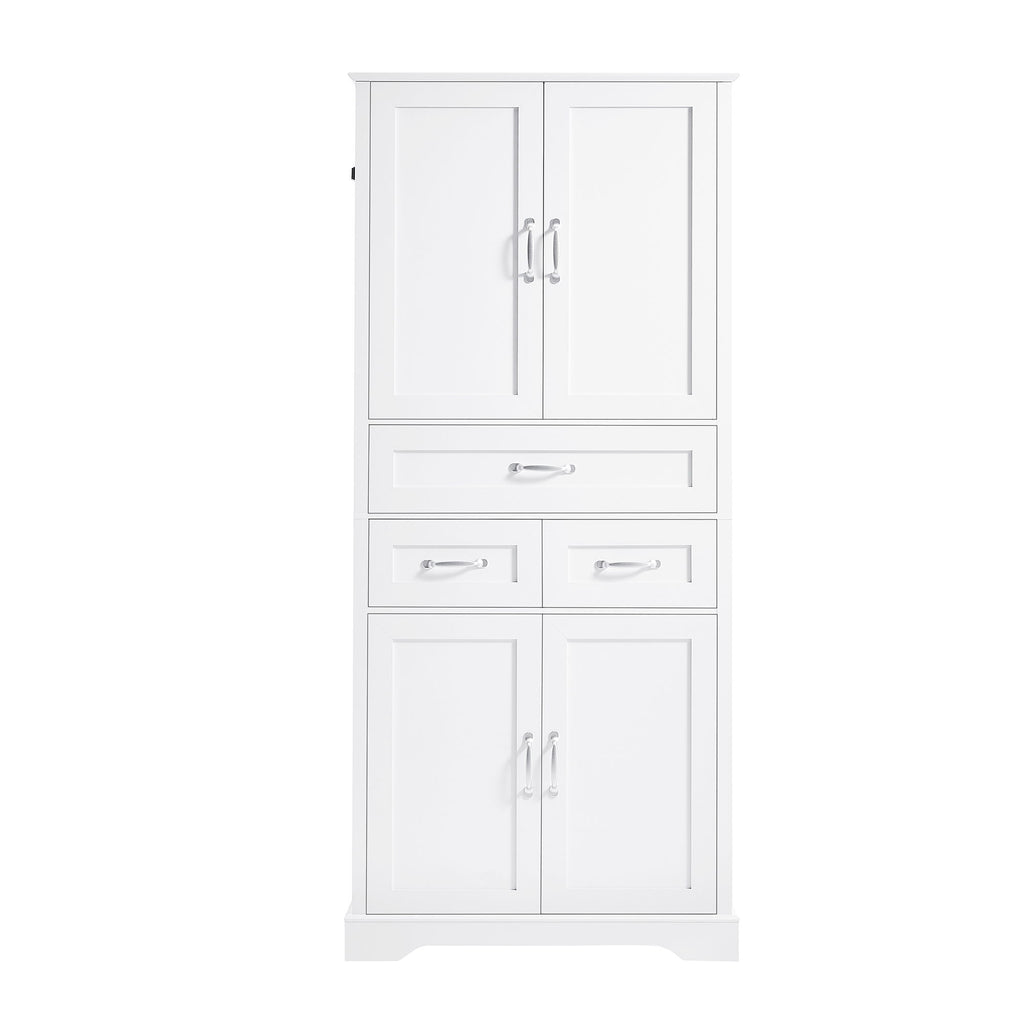 Tall Bathroom Storage Cabinet With 4 Doors 3 Drawers Adjustable Shelves - White