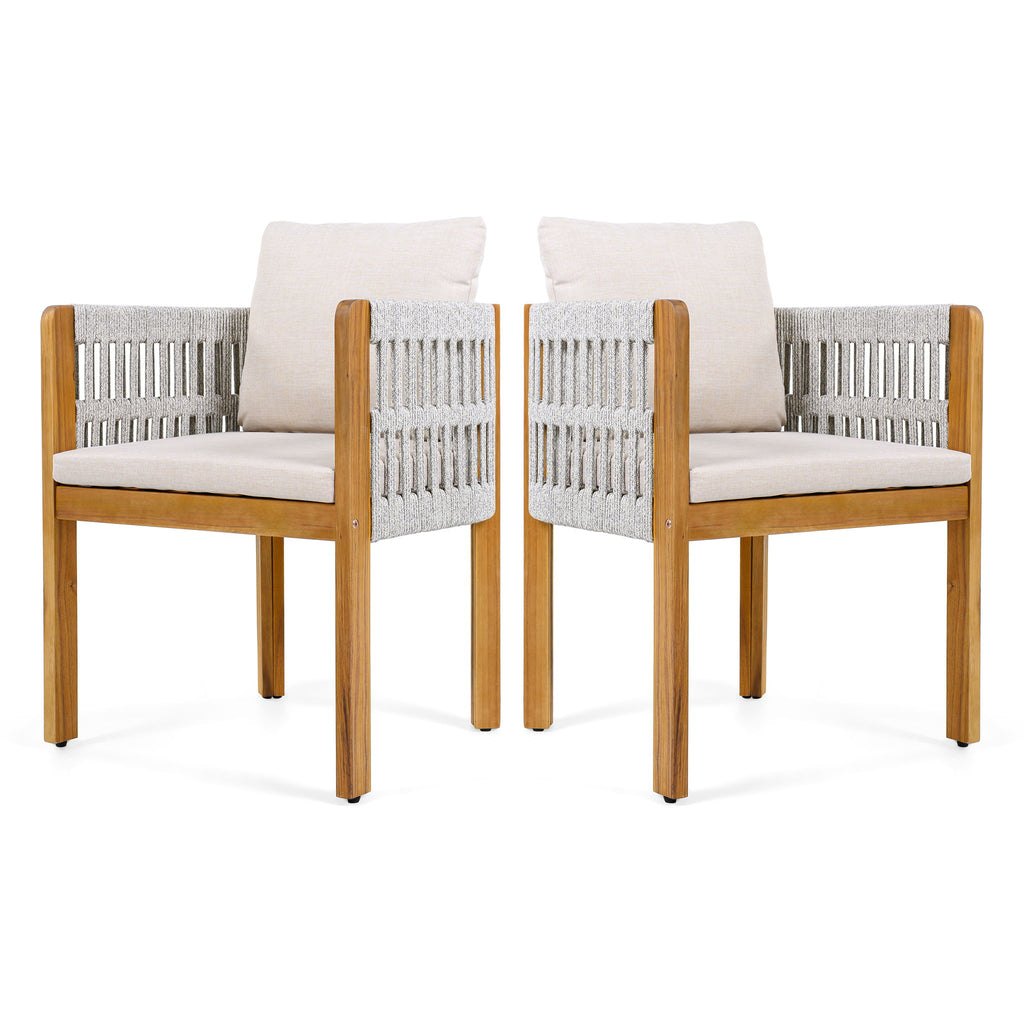 Outdoor Dining Chairs With Mix Rope Handles (Set of 2)