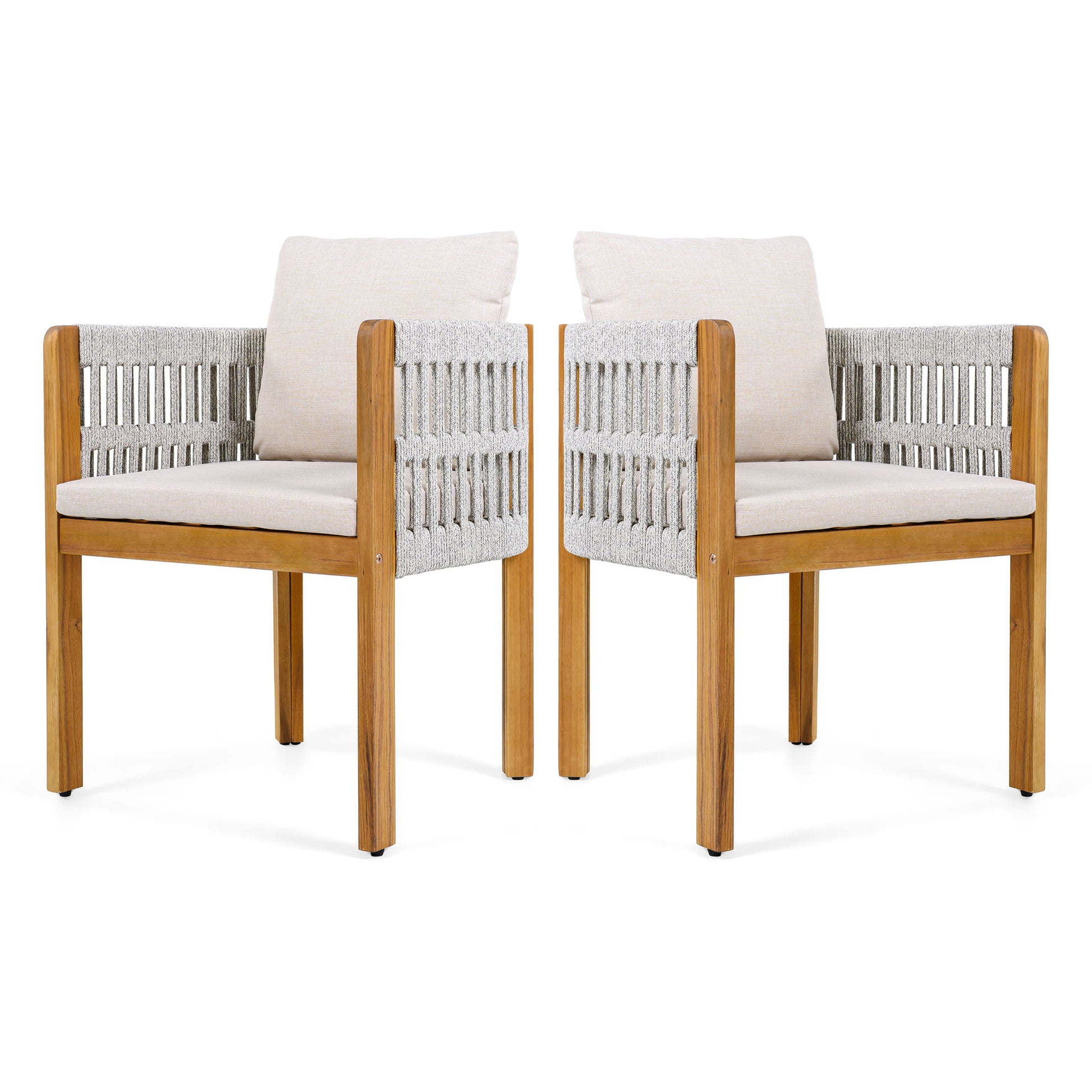 Outdoor Dining Chairs With Mix Rope Handles (Set of 2)