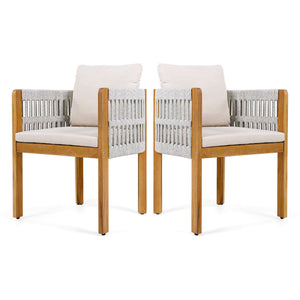 Outdoor Dining Chairs With Mix Rope Handles (Set of 2)