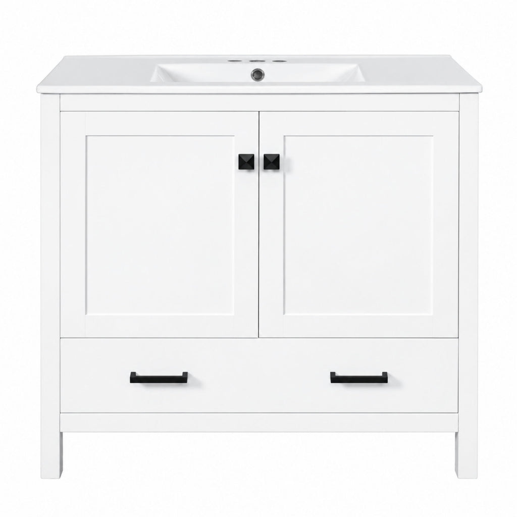 Bathroom Vanity With Sink, Soft Close Doors, Double Shelves & Divided Drawer