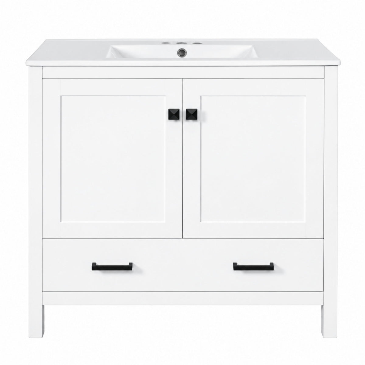 Bathroom Vanity With Sink, Soft Close Doors, Double Shelves & Divided Drawer