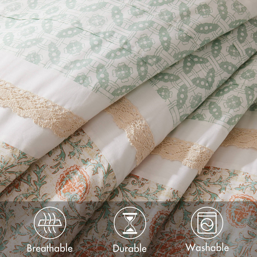 Dawn - Queen - 9 Piece Comforter Set - Coral