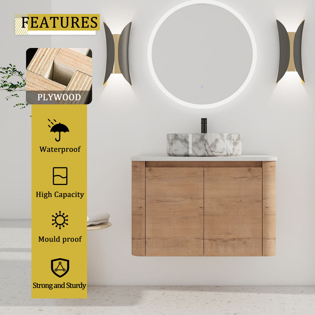 Wall Mounted Bathroom Vanity With Art Sink & 1 Soft Close Door