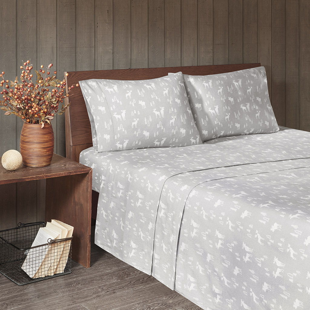Flannel - King Sheet Set - Gray Moose
